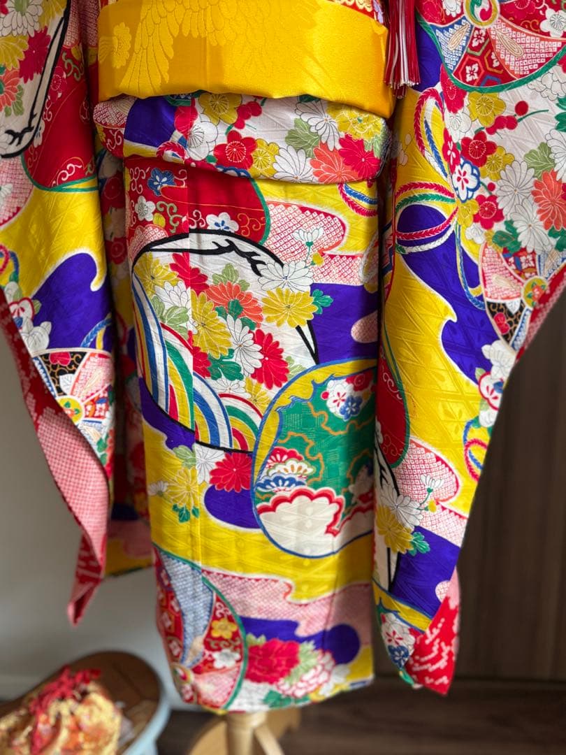 七五三に★正絹　アンティークエ霞に鞠と貝合わせ文様着物と袋帯のセット