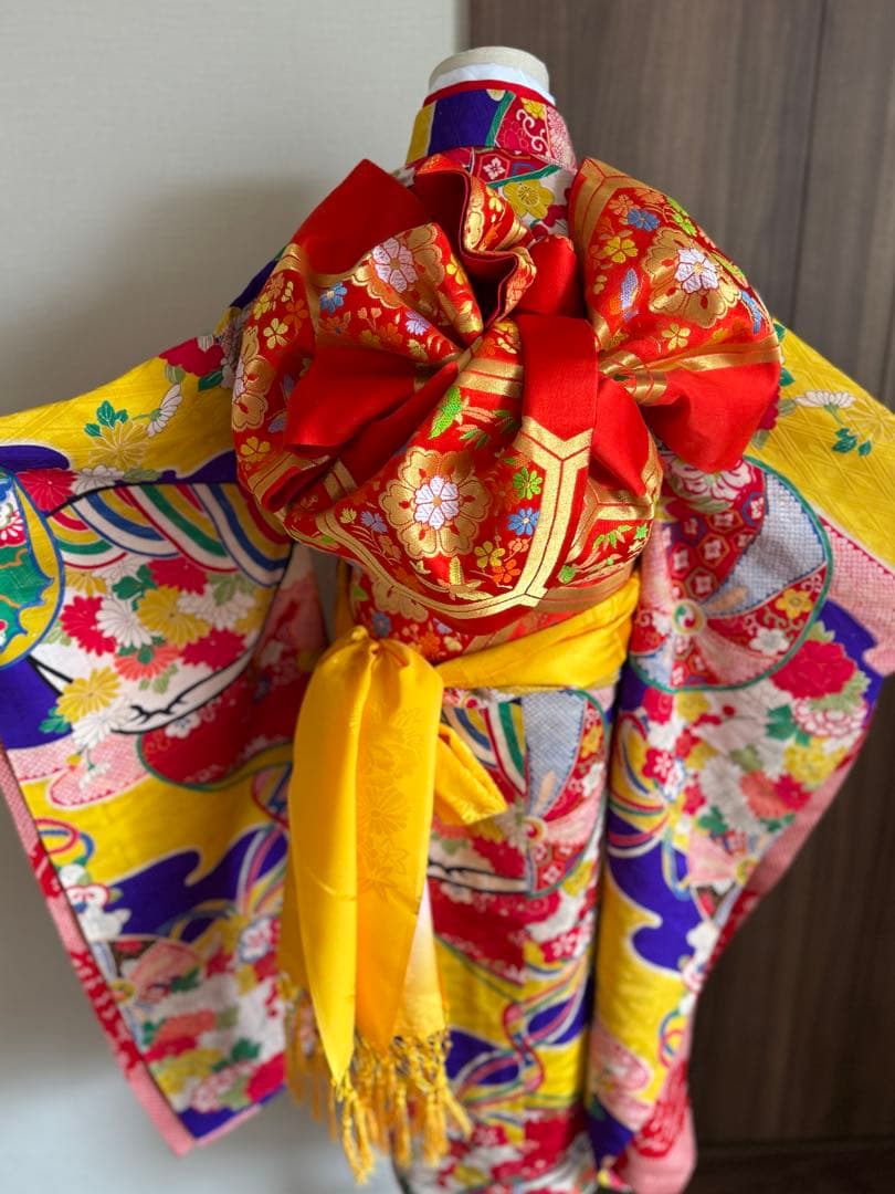 七五三に★正絹　アンティークエ霞に鞠と貝合わせ文様着物と袋帯のセット