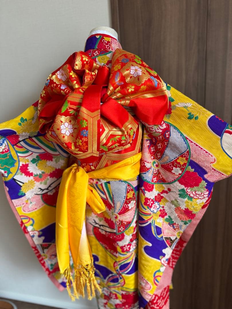 七五三に★正絹　アンティークエ霞に鞠と貝合わせ文様着物と袋帯のセット