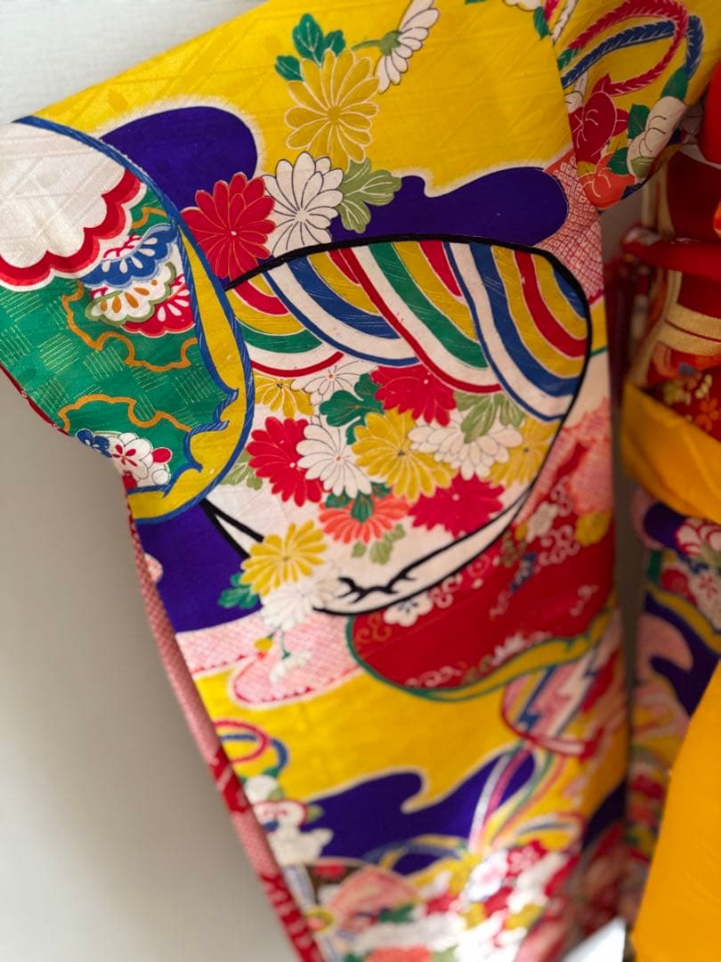 七五三に★正絹　アンティークエ霞に鞠と貝合わせ文様着物と袋帯のセット