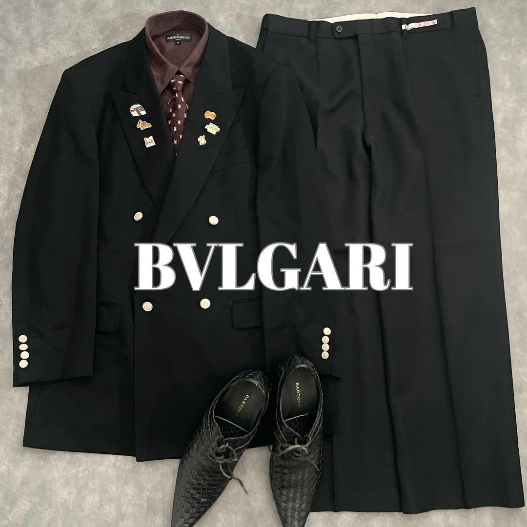 極上 漆黒ウール ダブブレストスーツ × BVLGARIネクタイ 3L XXL