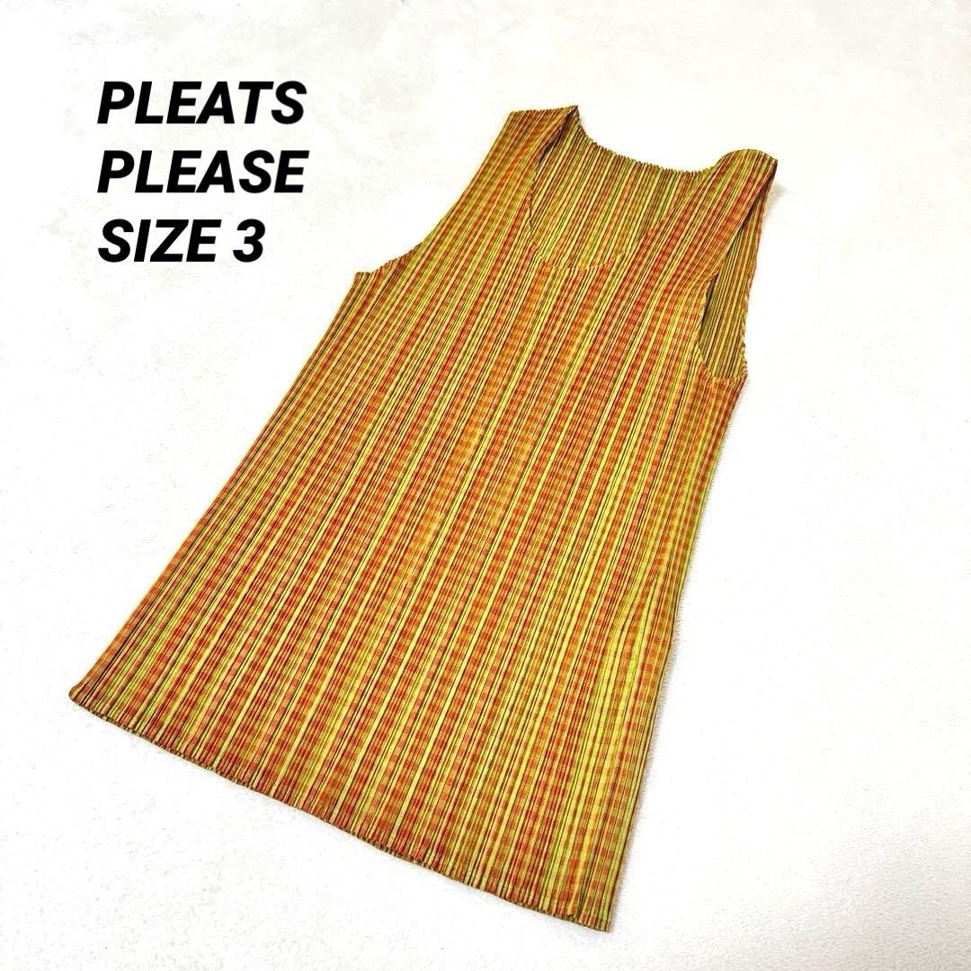 極美品✨PLEATS PLEASE チュニック　チェック　ノースリーブ　Lサイズ
