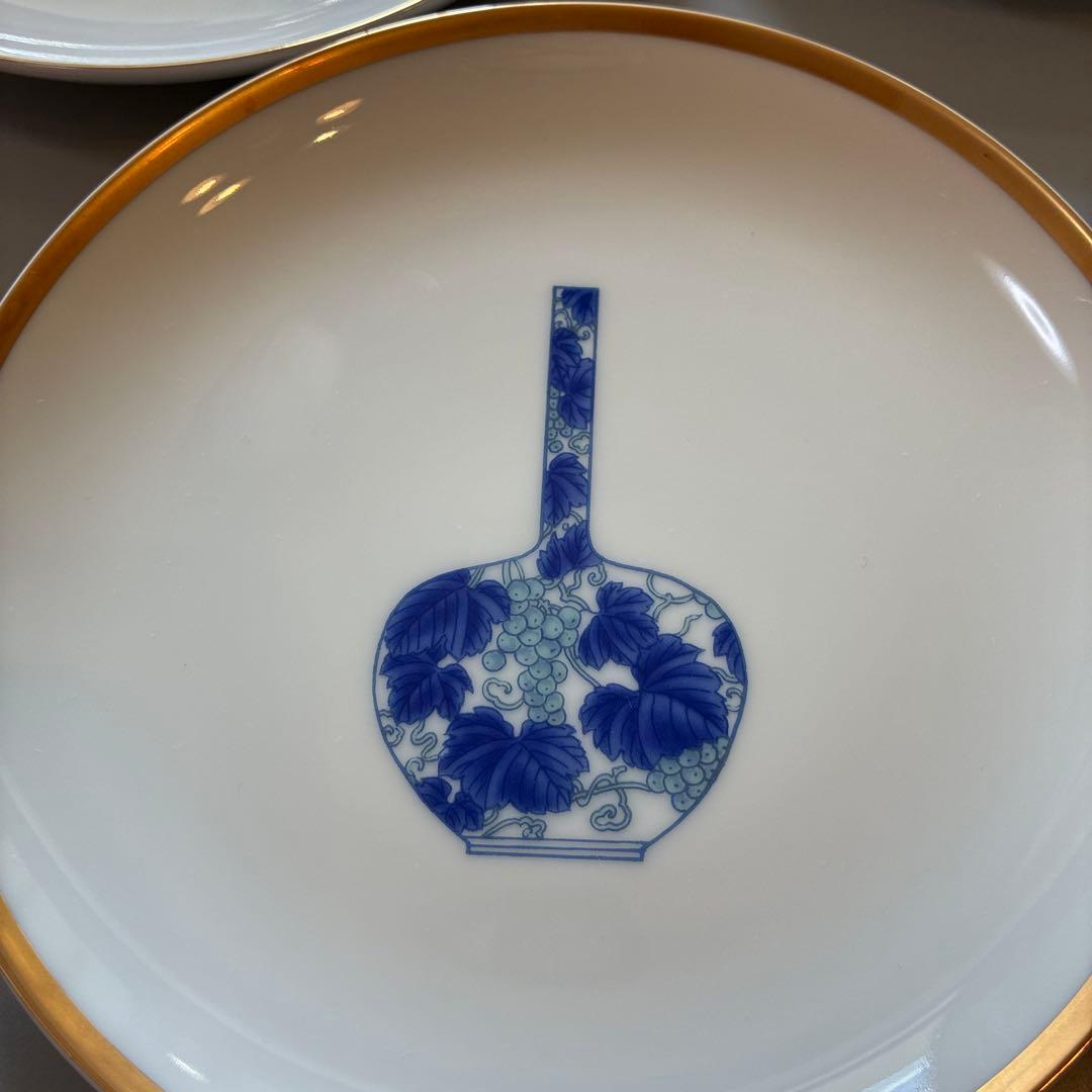 【極美品】深川製磁 ブルーチャイナ 銘々皿 5枚セット 金彩 16cm プレート