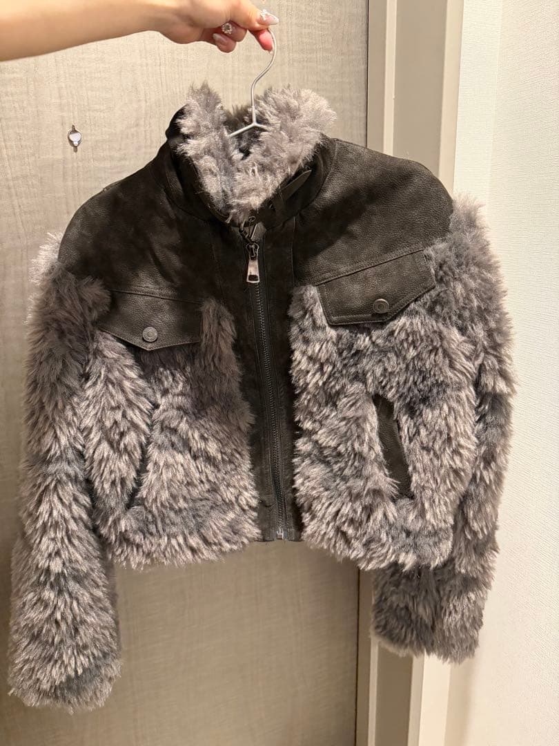 ち*こ様 送料込み即日発送　グレー ファー ジャケット ショート丈　Y2K