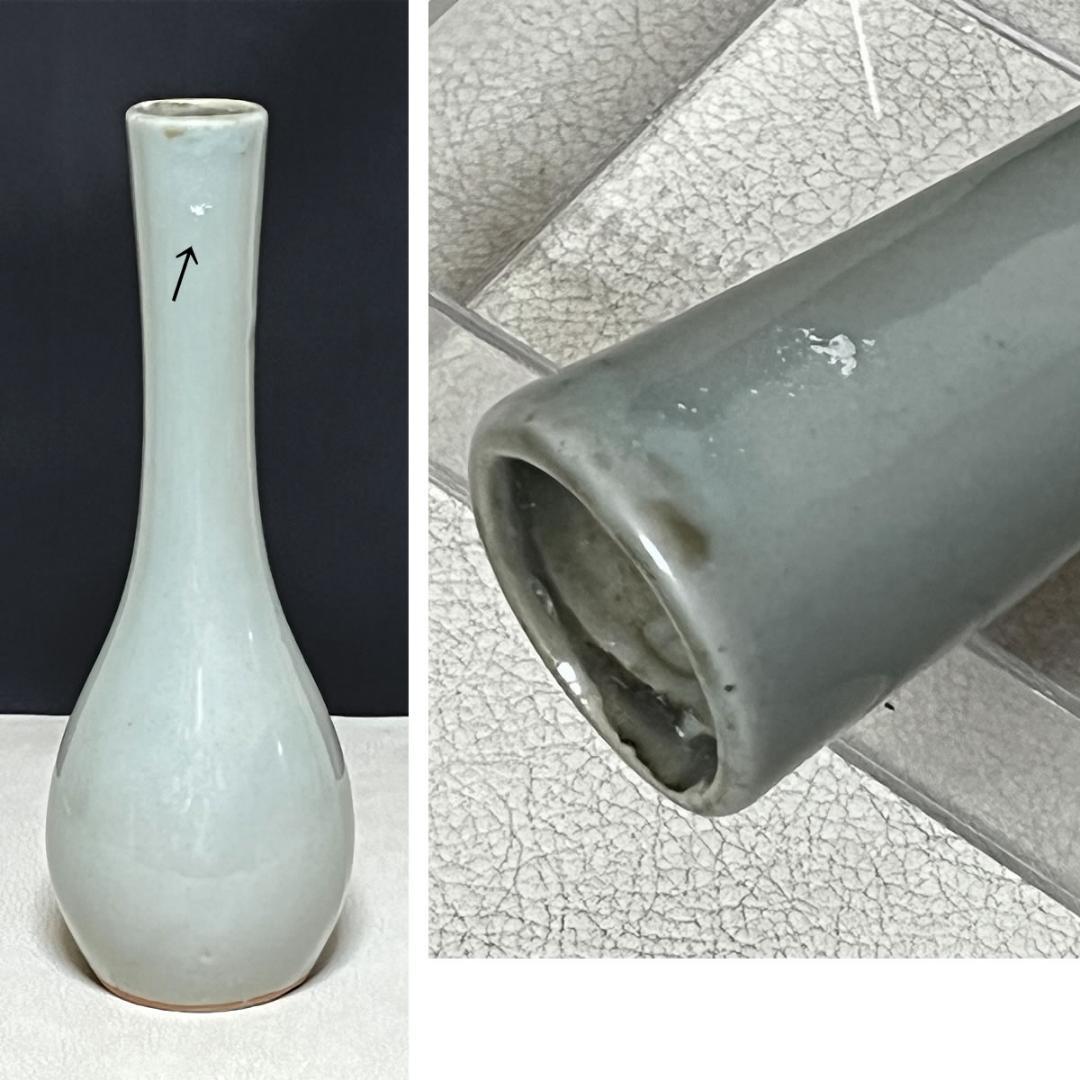 三代 諏訪蘇山 青磁 鶴首 一輪生 共箱 諏訪修 鶴首花入 一輪挿し k3576