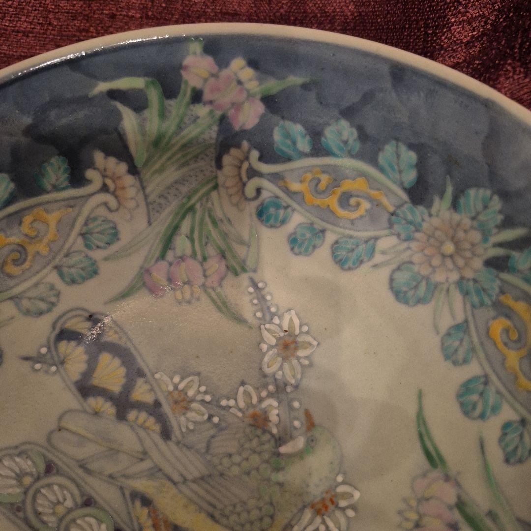 有田焼　走波　染錦菊あやめ鳥文　鉢