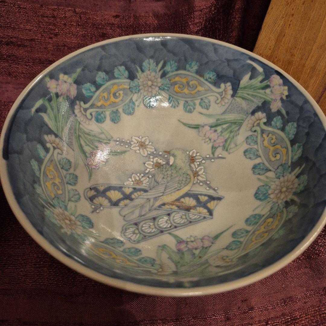 有田焼　走波　染錦菊あやめ鳥文　鉢