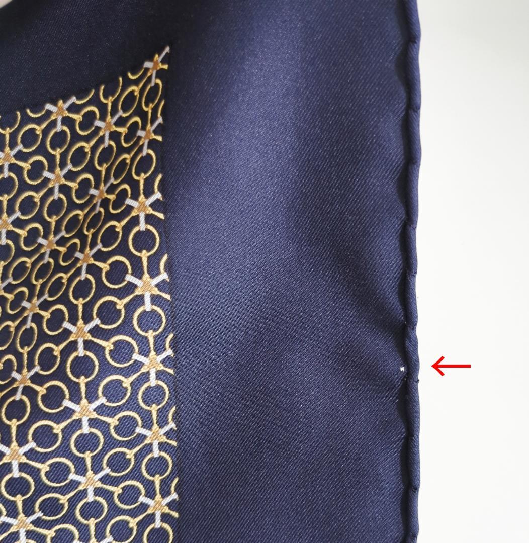 エルメス カレ45 プチカレ ミニスカーフ ポケットチーフ シルク ネイビー系