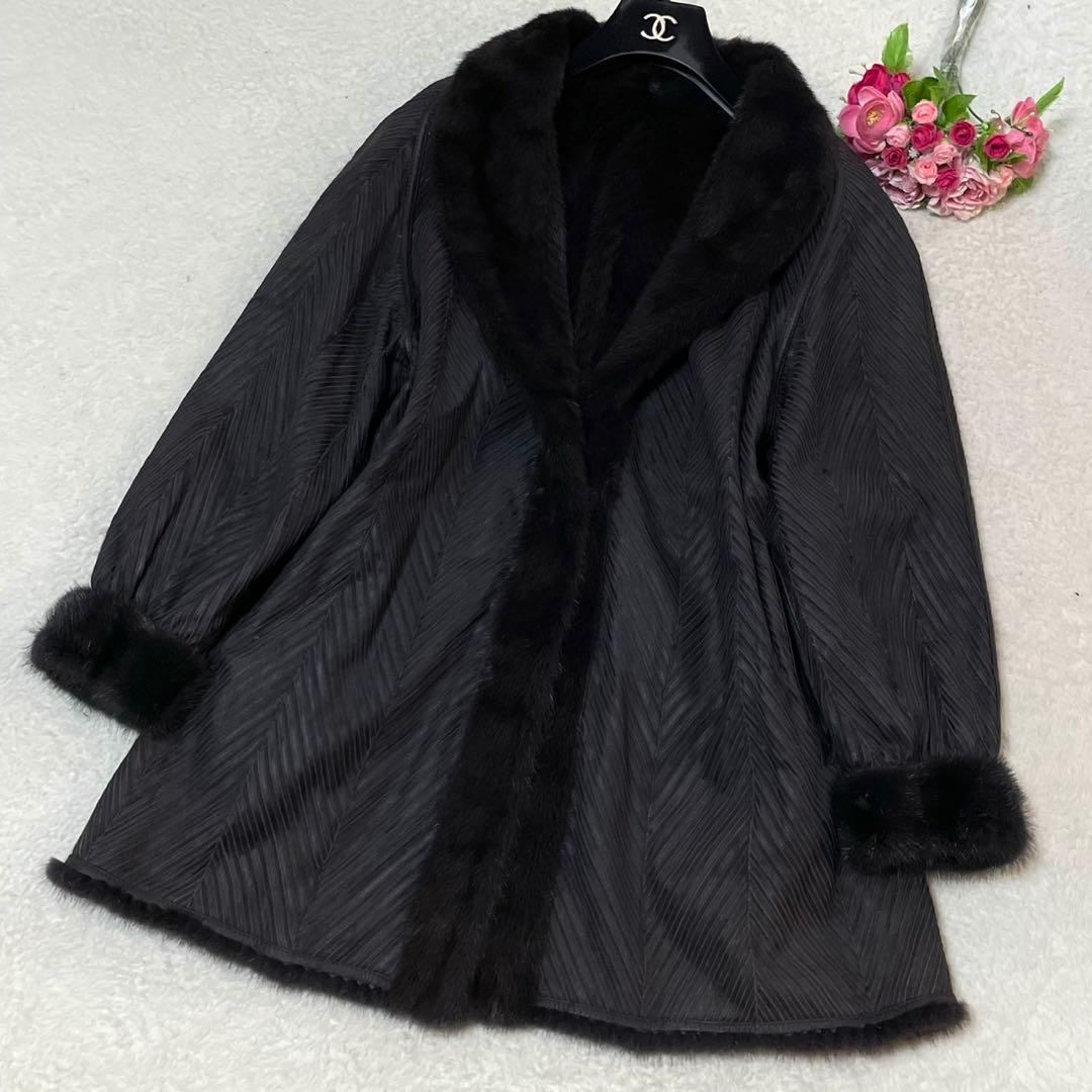 希少色◎ミンク パープル 本毛皮 ファーコート リバーシブル リアルファー