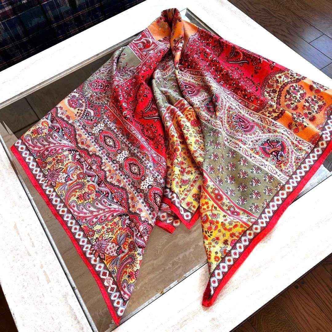 ETRO エトロ ペイズリー 大判 ストール シルク ウール　イタリア製　正方形