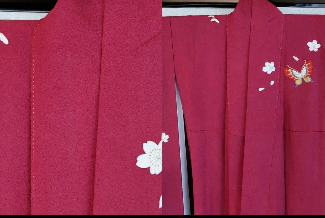 紅色古典柄 縮緬地正絹振袖・長襦袢セット