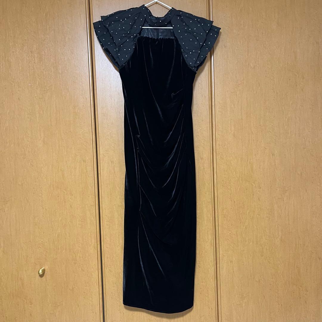 【未使用タグ付】ANDRESD ドレープベロアドレス　ドットブラック　M