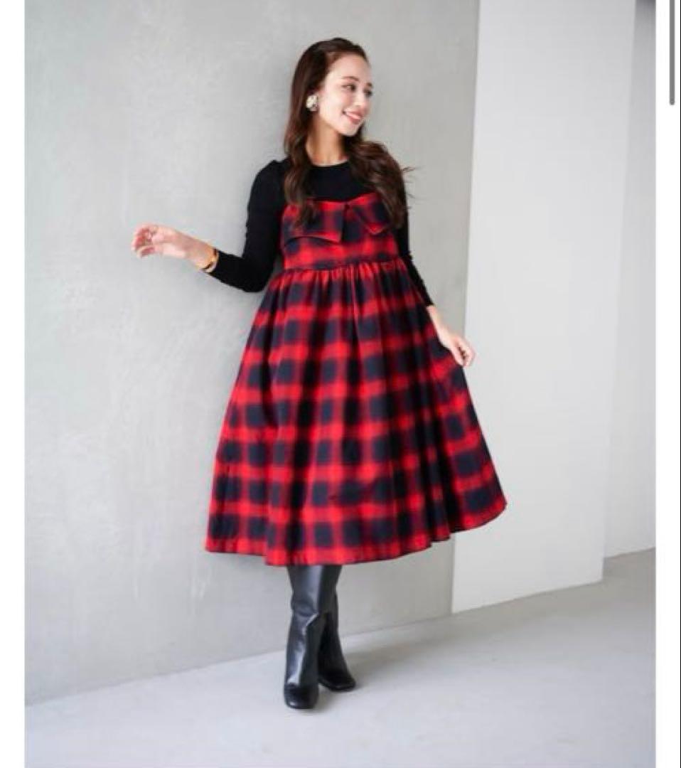 レッド・ブラックチェック キャミワンピース