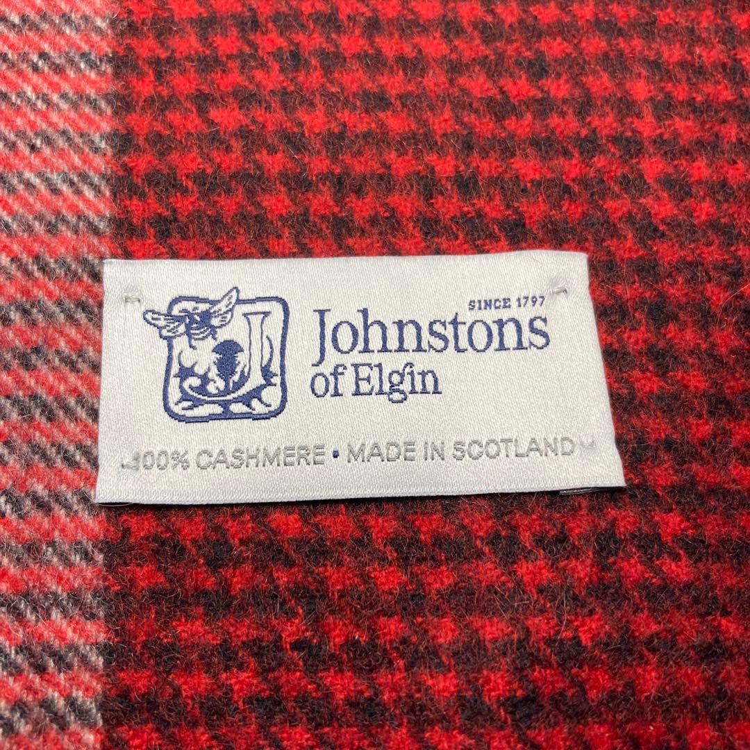 極美品 ジョンストンズ カシミヤ100％ 大判ストール レッド 国内正規品
