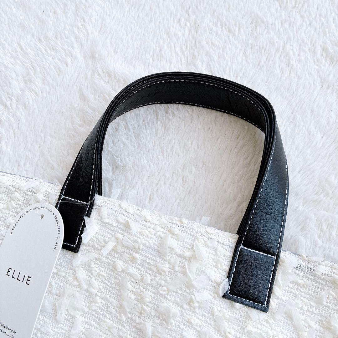 タグ付き新品 ELLIE ジャガードトートバッグ M オフホワイト A4 PC