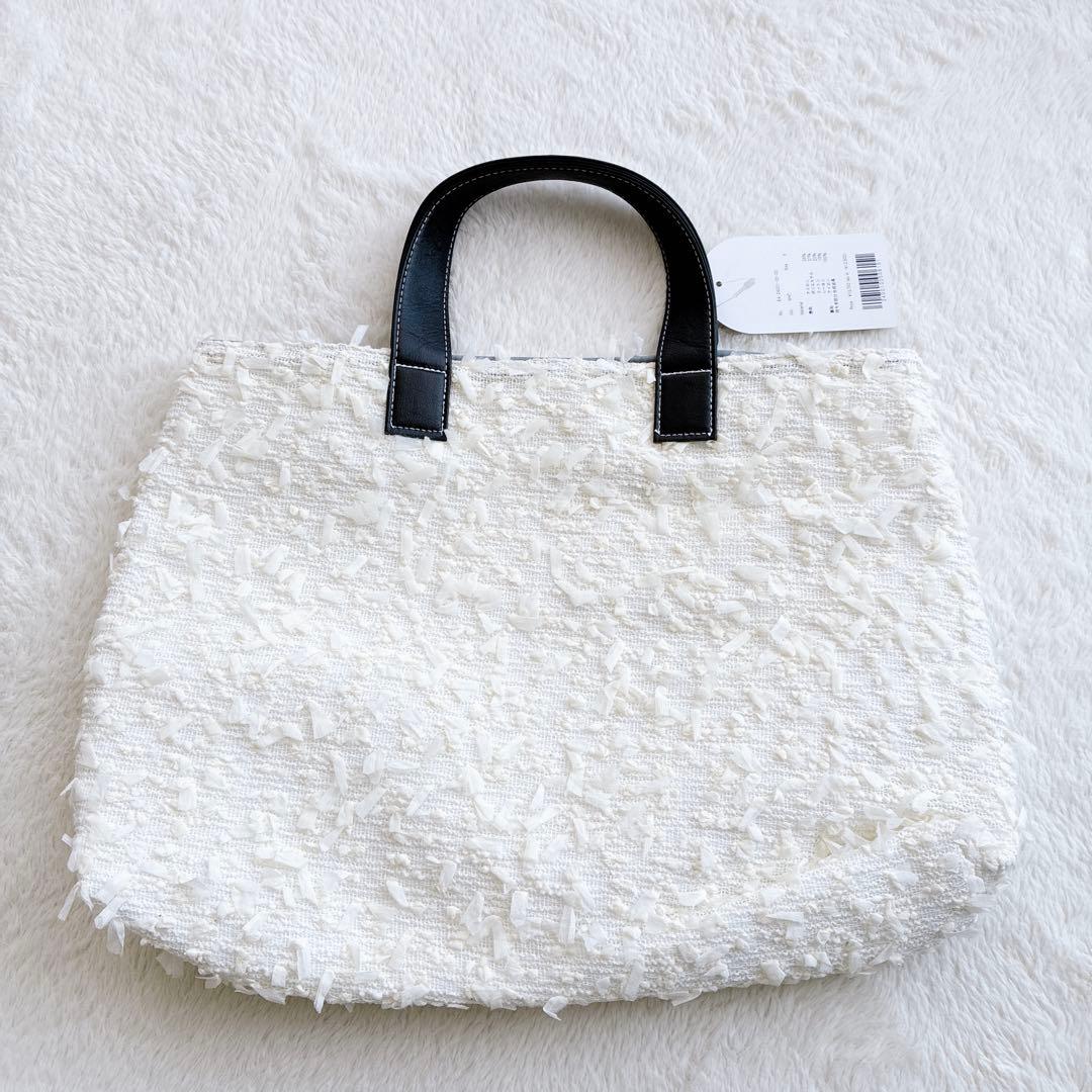 タグ付き新品 ELLIE ジャガードトートバッグ M オフホワイト A4 PC