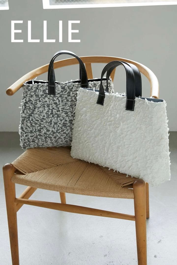 タグ付き新品 ELLIE ジャガードトートバッグ M オフホワイト A4 PC
