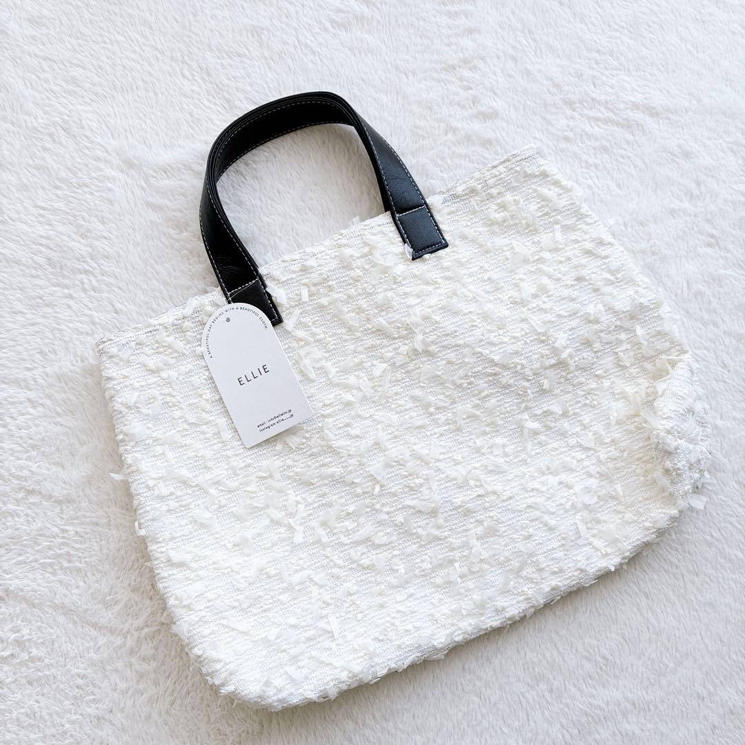 タグ付き新品 ELLIE ジャガードトートバッグ M オフホワイト A4 PC