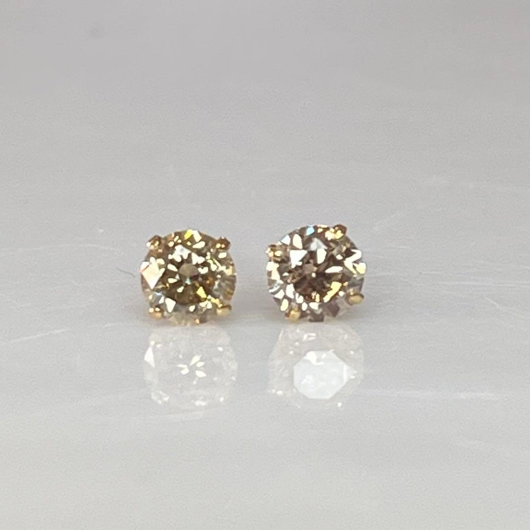 K18 天然ダイヤモンド4本爪ピアス 計0.8ct ブラウン系 鑑別カード付き