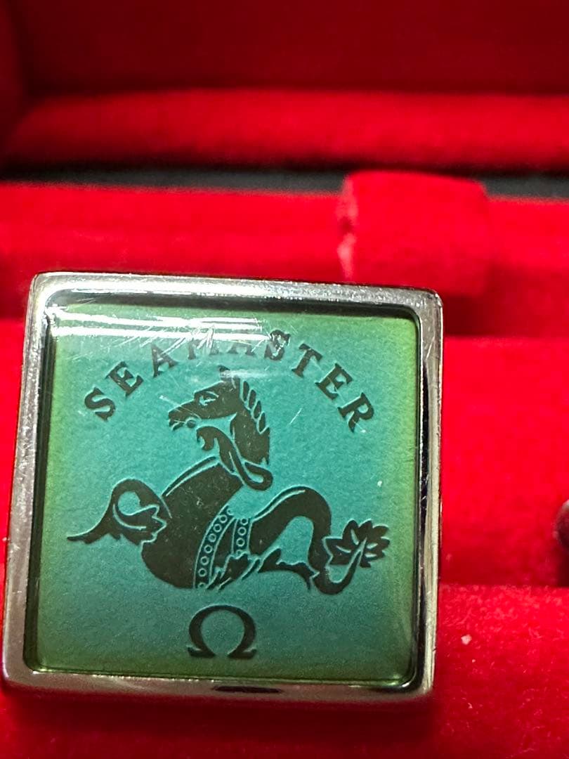 オメガ　カフス　シーマスター　グリーン×シルバー　ギャランティ付き