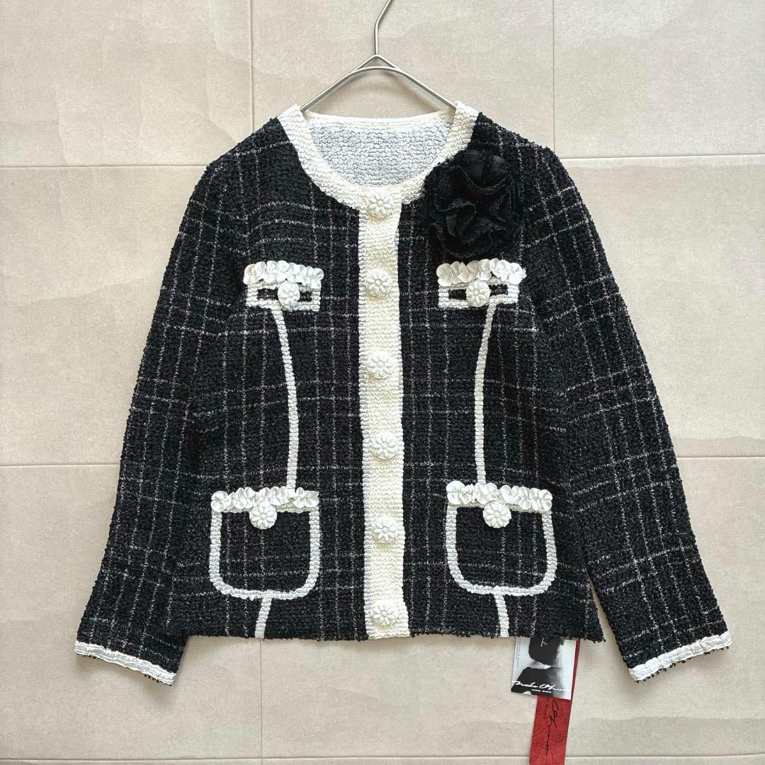 新品タグ付き 近年 ノコオーノ♡プリーツジャケット フラワー ブローチ付 黒