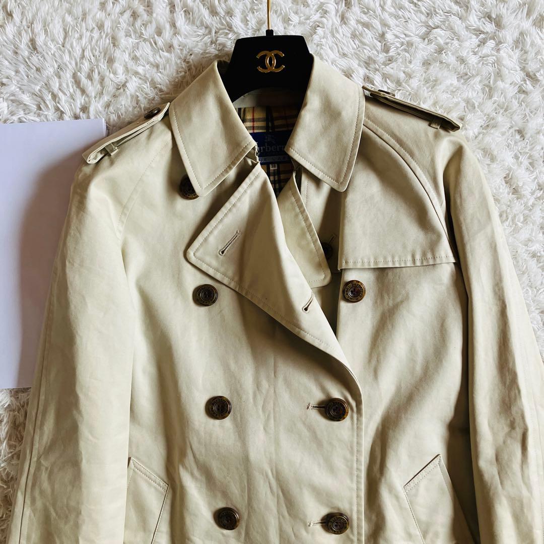 1487 バーバリーブルーレーベル　トレンチコート　ノバチェック　刻印ロゴ　38