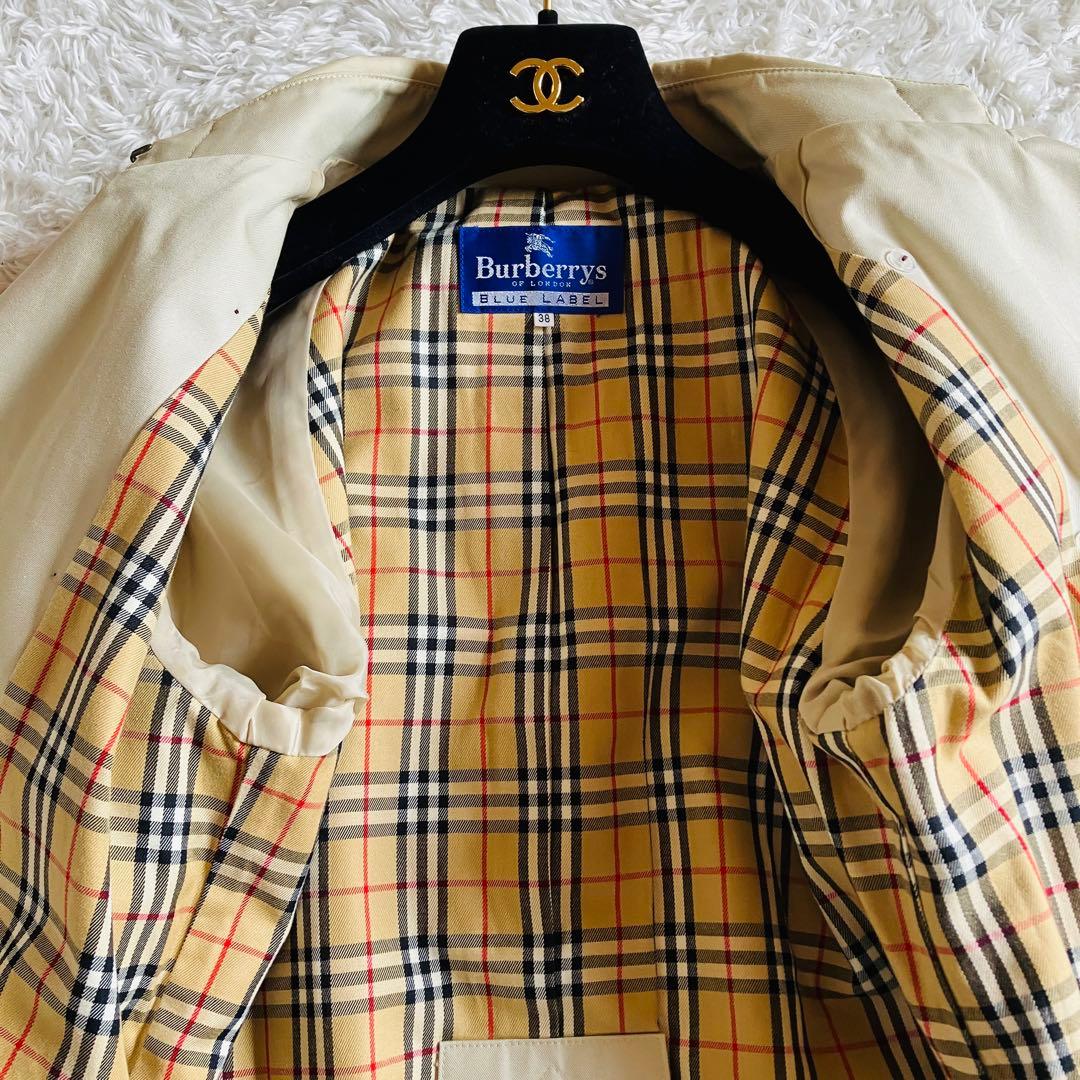 1487 バーバリーブルーレーベル　トレンチコート　ノバチェック　刻印ロゴ　38