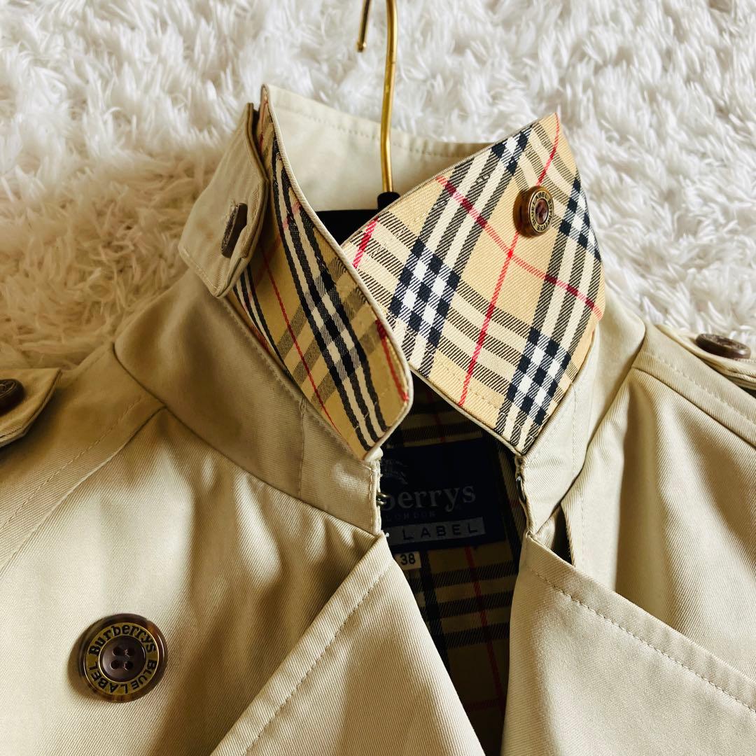 1487 バーバリーブルーレーベル　トレンチコート　ノバチェック　刻印ロゴ　38