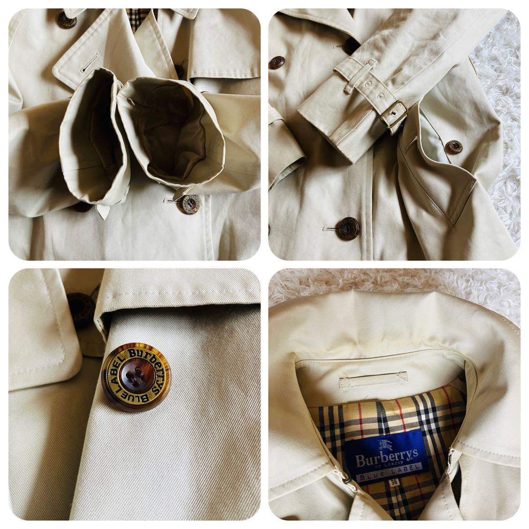 1487 バーバリーブルーレーベル　トレンチコート　ノバチェック　刻印ロゴ　38