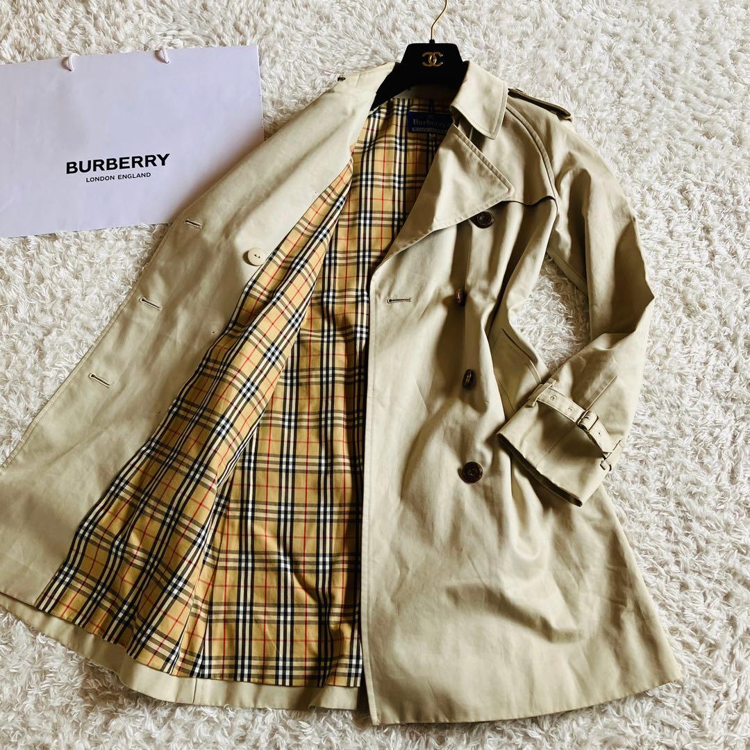 1487 バーバリーブルーレーベル　トレンチコート　ノバチェック　刻印ロゴ　38