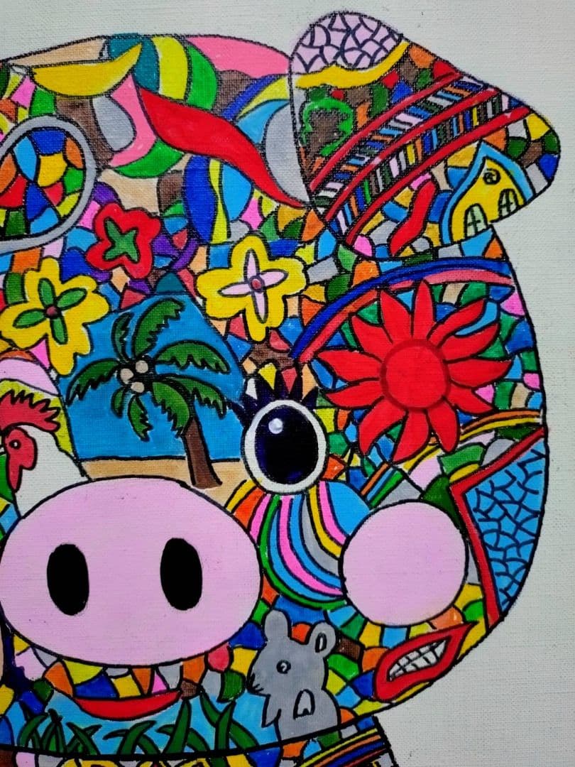 【F6号】ジミー大西【Pig】手描き作品/表裏サイン/油彩/アクリル/絵画/額縁