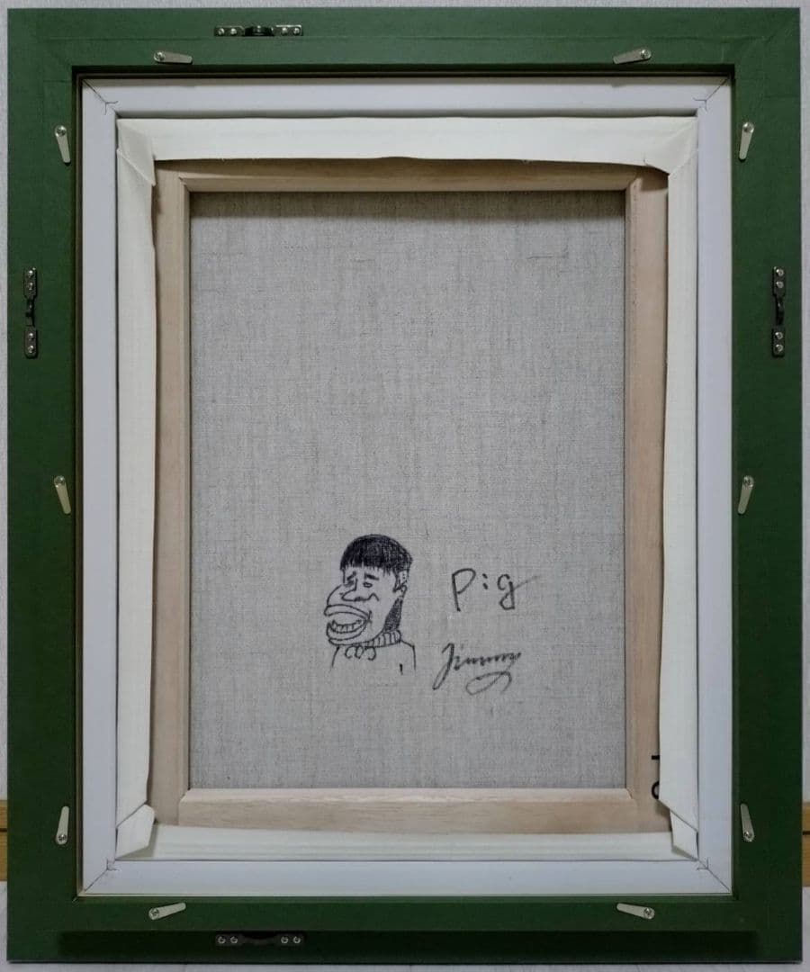 【F6号】ジミー大西【Pig】手描き作品/表裏サイン/油彩/アクリル/絵画/額縁
