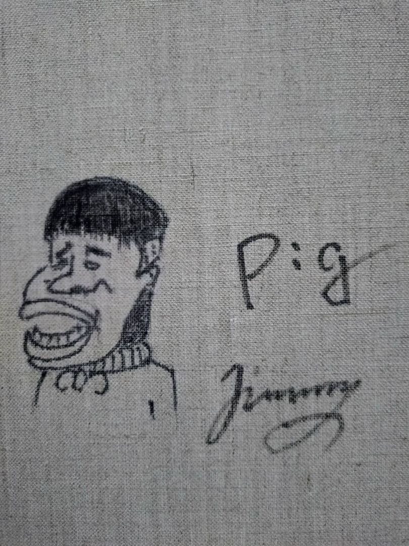 【F6号】ジミー大西【Pig】手描き作品/表裏サイン/油彩/アクリル/絵画/額縁
