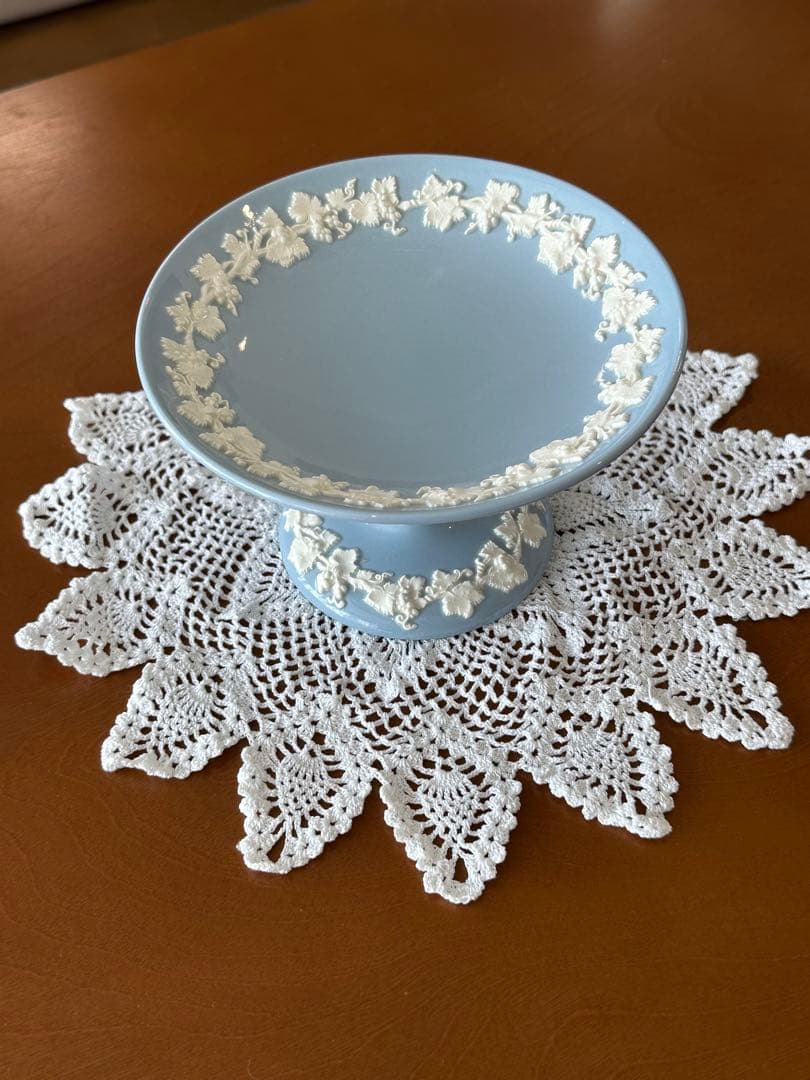 HK　 ウェッジウッド　コンポート　脚付き皿　ブルー