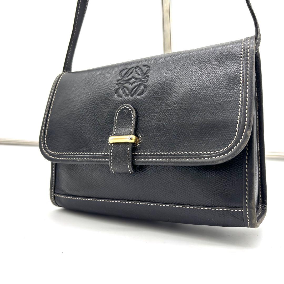 LOEWE ロエベ ショルダーバッグ アナグラム ロゴ 黒 ブラック レザー