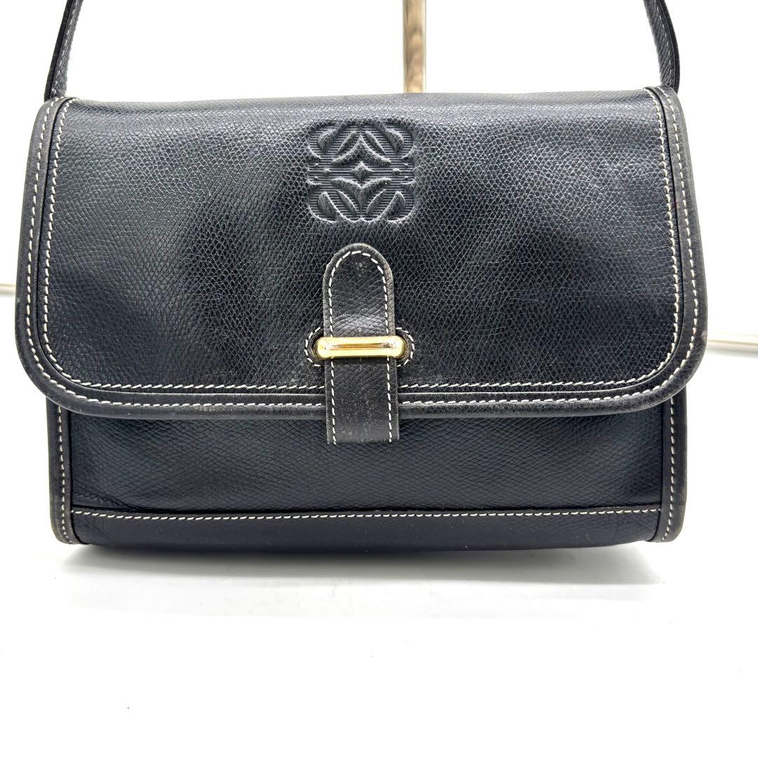 LOEWE ロエベ ショルダーバッグ アナグラム ロゴ 黒 ブラック レザー