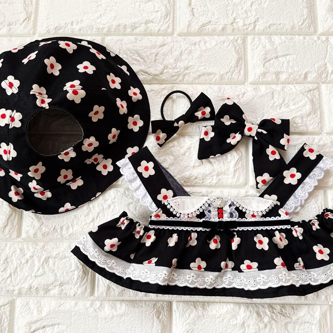 ラボット LOVOT 服 ホワイトフラワー ブラック襟付きワンピース＆帽子セット