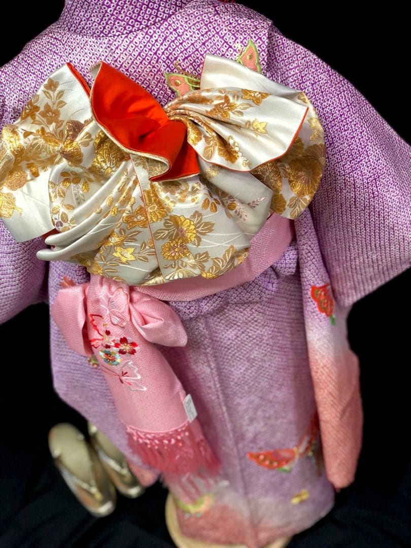 Amy　【総絞り】七五三　7歳　刺繍　着物　四つ身　全通　袋帯　セット