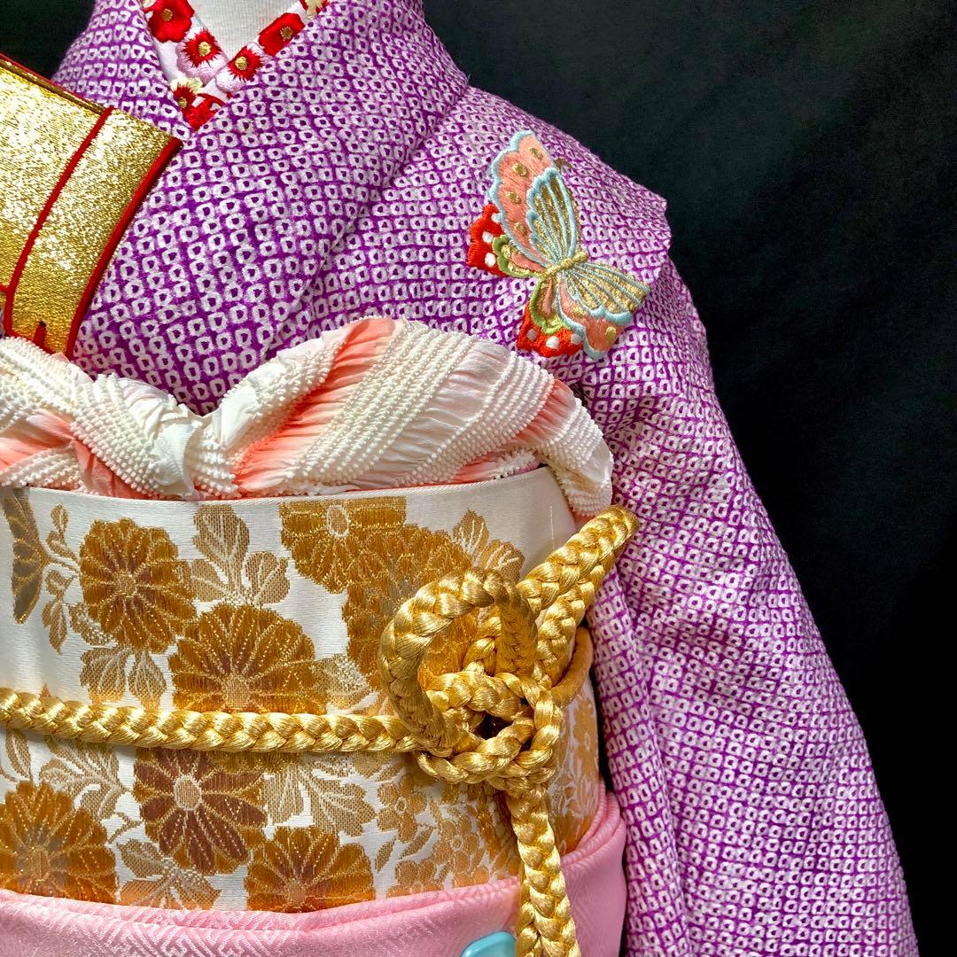 Amy　【総絞り】七五三　7歳　刺繍　着物　四つ身　全通　袋帯　セット