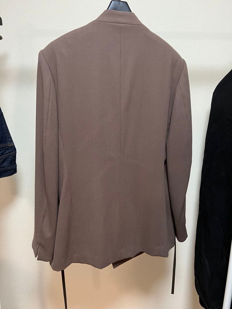 ETHOSENS ノーカラーダブルジャケット ブラウン