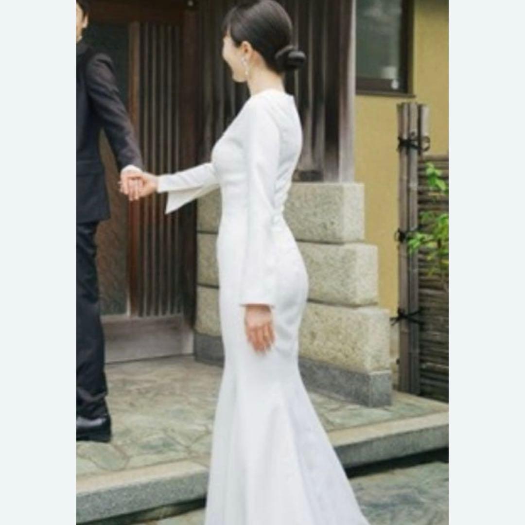 ウェディングドレス　長袖　クラシカル　韓国　フィッシュテール　トレーン
