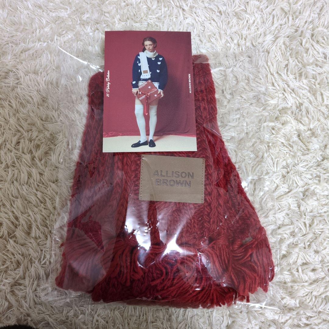 アリソンブラウン 赤 フリンジマフラーポストカード付きとレッド手袋セット