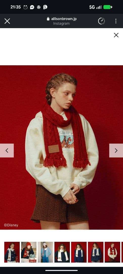 アリソンブラウン 赤 フリンジマフラーポストカード付きとレッド手袋セット