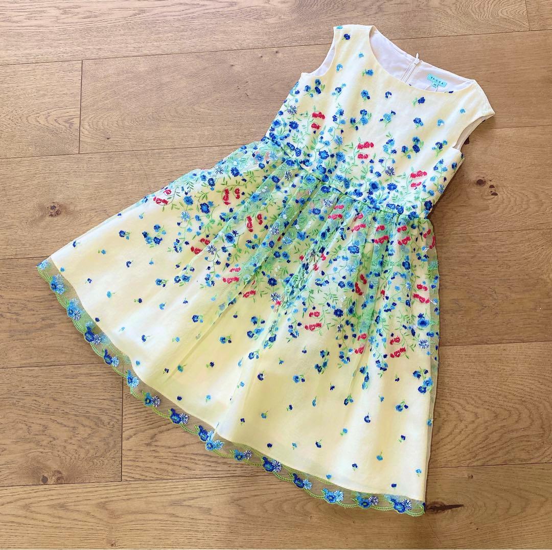 新品　トッカバンビーニ　ワンピース　ドレス　イエロー　花柄　130　3630