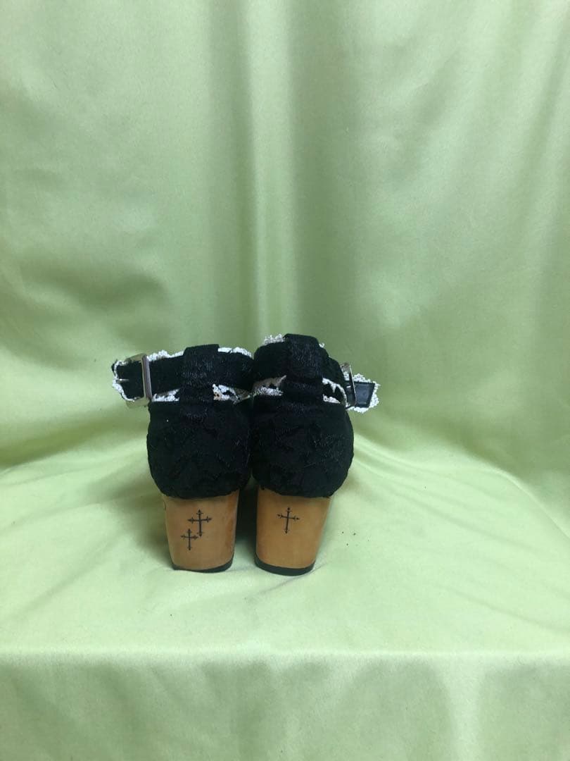 h.NAOTO 刺繍入り黒プラットフォームシューズ USED