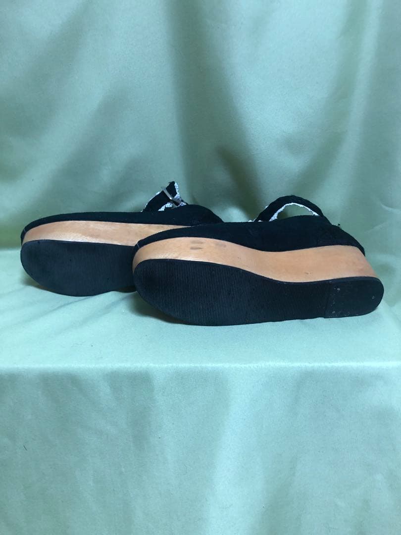 h.NAOTO 刺繍入り黒プラットフォームシューズ USED