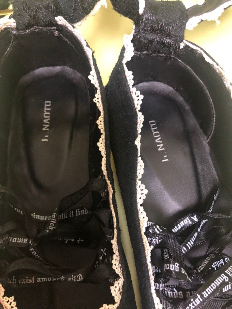h.NAOTO 刺繍入り黒プラットフォームシューズ USED