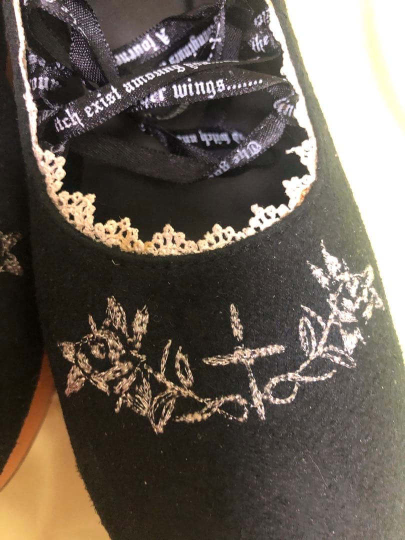 h.NAOTO 刺繍入り黒プラットフォームシューズ USED