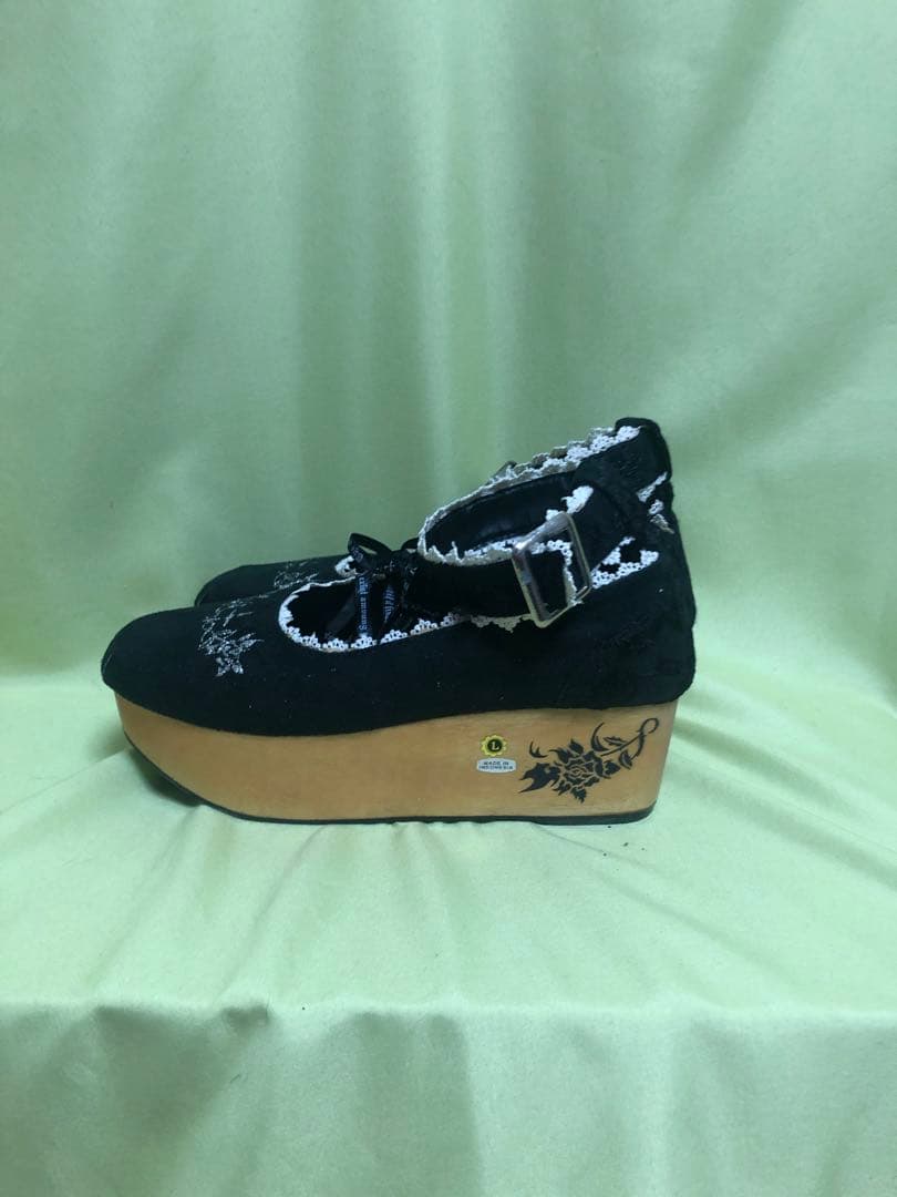 h.NAOTO 刺繍入り黒プラットフォームシューズ USED