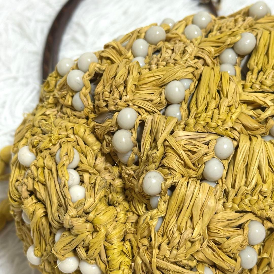 美品✨ジャマンピュエッシュ がま口 ビーズ ワンショルダーバッグ ラフィア カゴ